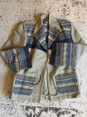 Handmade in Norway Sweater Jacket Tie Waist Fair Isle Nordic Coat Women Sz 10